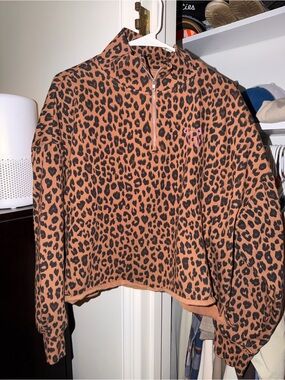 Victoria’s Secret (Pink) - Leopard Print Half-Zip Pullover - Brown/Black